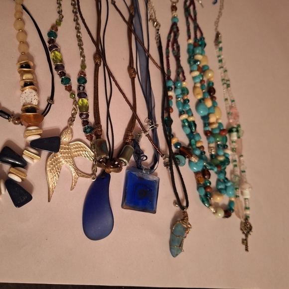 12 Piece Bundle Jewelry Blue Themed Boho Beachy Hippie Necklaces Earrings BEADED - Picture 7 of 9
